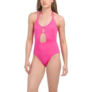 TRINA TURK NWT Monaco Scoop Neck Cutout Adjustab Halter 1 Piece Swimsuit Pink 10